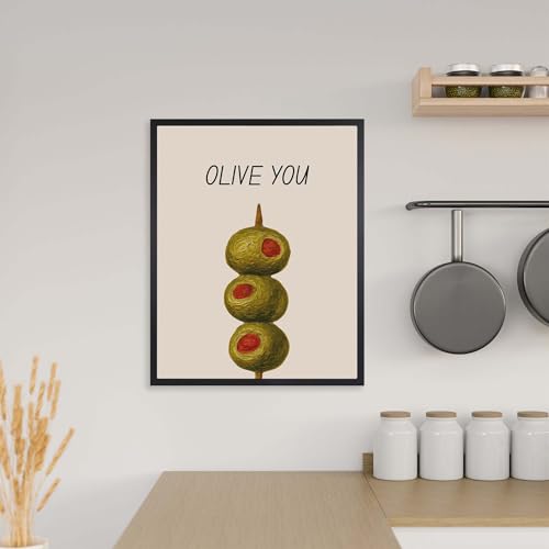 Olive You Playful Food Wall Art Canvas Print - Rolled 8x10 Kitchen Decor - Whimsical Culinary Artwork
