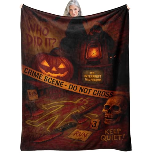 Halloween Crime Scene Blanket 60x50 Inches - Spooky Mystery Throw Blanket with Crime Scene Design - Variation of THIS listing