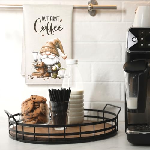 Kitchen Towels Set - 6 Absorbent Coffee Themed Dish Cloths for Cooking & Baking
