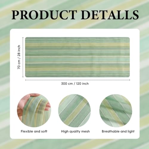 Green Stripe Chiffon Table Runner 28x120 Inch Spring Kitchen Dining Decor