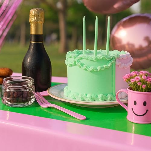 BYOJIA 4-Pack Witch Party Tablecloths - Pink & Green 54x108 Inches, Disposable Plastic Rectangular Cover for Kids Baby Shower & Halloween