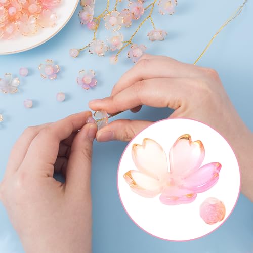 Pink Gradient Flower Beads & Round Charm Set for Jewelry Making - 200Pcs