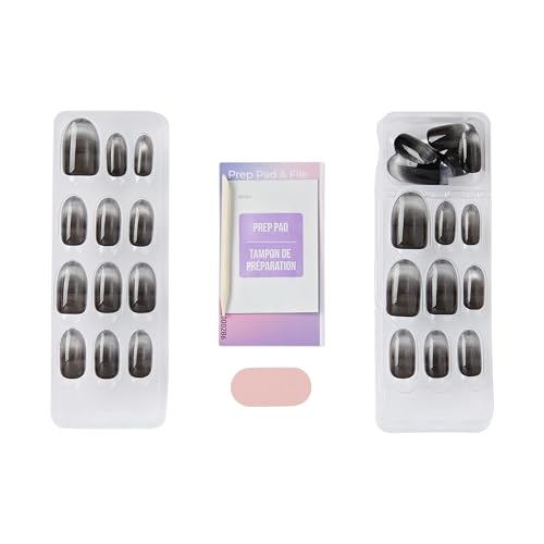Press On Nails with No Glue Adhesive - Medium Oval, ColorFX, Black, Includes 30 Nails & Tools