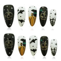Halloween Almond Press-On Nails Black White Bats Spooky Vibes S