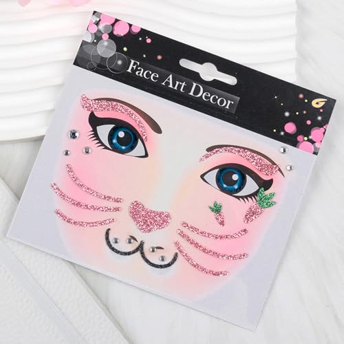 Bunny Face Stickers Halloween Face Tattoo with Rhinestones & Glitter - Variation 05 Bunny Face