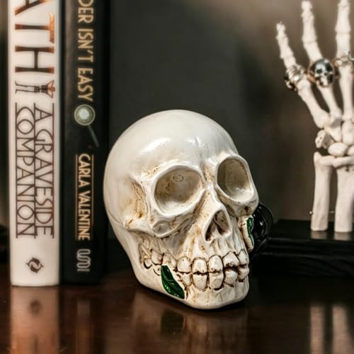 Halloween Black Rose Skull Statue Gothic Resin Skeleton Ornament - Color2