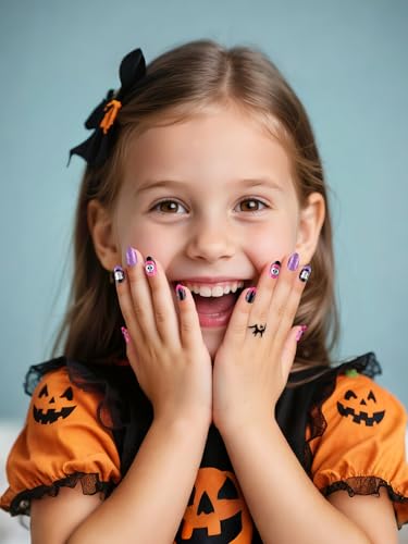 Halloween Press On Nails Set - Kids Fake Nails with Cute Patterns, 72Pcs, Variation B/3P