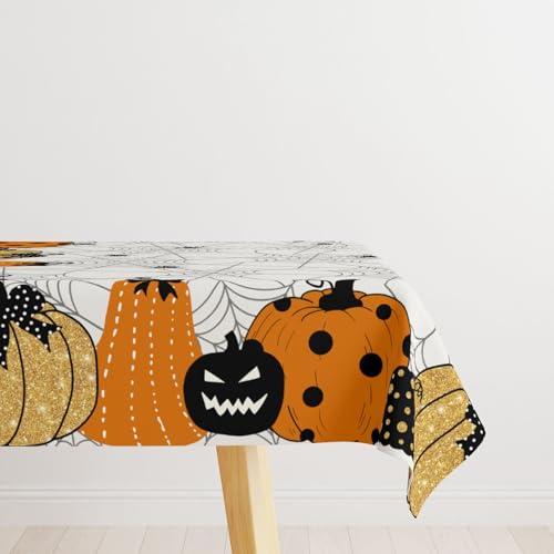Halloween Tablecloth Square 52 Inch Spider Web Ghost Pumpkin Decor - Fall Autumn Party