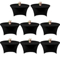 8 Pack 5FT Black Spandex Round Tablecloths - Fitted Stretchable Cover for Wedding & Events
