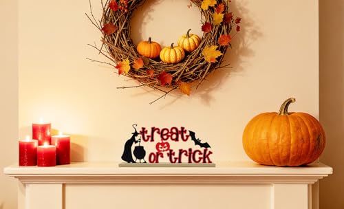 Halloween Trick or Treat Metal Tabletop Decor Sign - Indoor Home Office Shelf Mantel