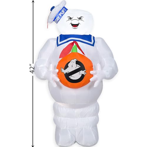 Inflatable Ghostbusters Marshmallow Man Halloween Decoration - 42 Inch Self-Inflating Light-Up Outdoor Decor