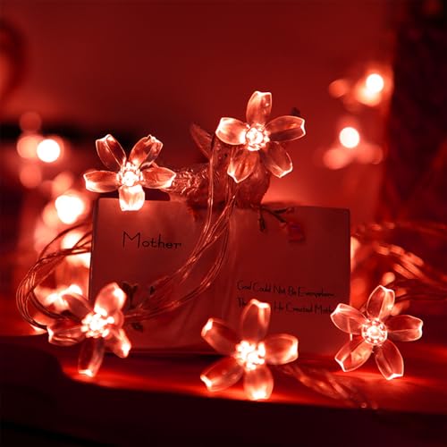 10ft Red Cherry Blossom Flower Fairy Lights String USB & Battery Operated