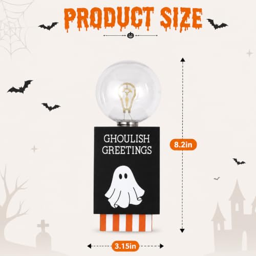 Halloween Indoor Light Up Ghost Sign - Black Halloween Desk Decor with Warm Globe Light
