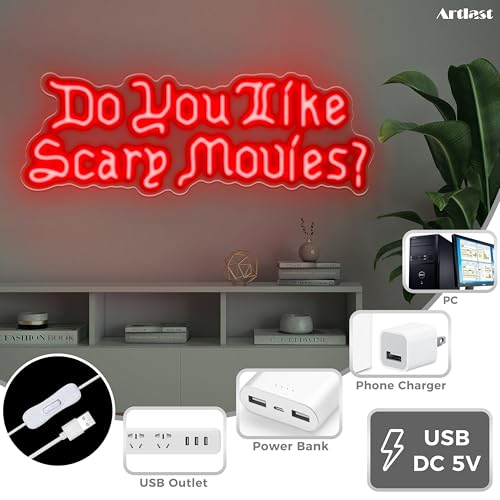 Scary Movie Neon Sign LED Light Red 17x6 Inches Halloween Decor