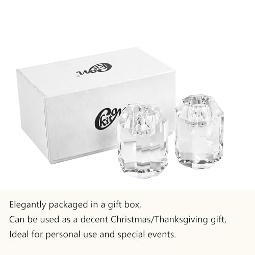 Crystal Taper Candle Holders Set of 2 - Faceted Wedding & Home Decor