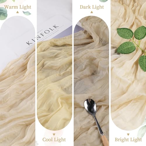 AGIRL Beige Cheesecloth Table Runner 35x120 Inches - Boho Rustic Home Decor - 1 Pack