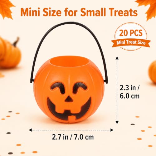 Mini Pumpkin Buckets 20 Pack - 7cm Plastic Trick-or-Treat Halloween Containers