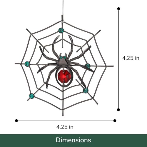 Matashi Black Spider Christmas Tree Ornament with Red and Green Crystals - Hanging Holiday Decor