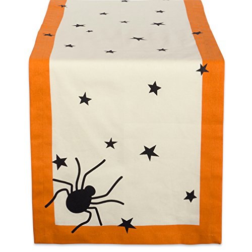 Halloween Table Runner 72x14 Inches Black Stars Spiders Orange Border Cotton