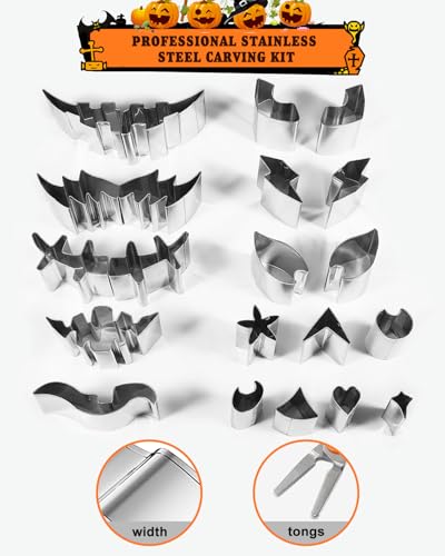 Pumpkin Carving Kit with 25 Stainless Steel Tools & Reusable Stencils