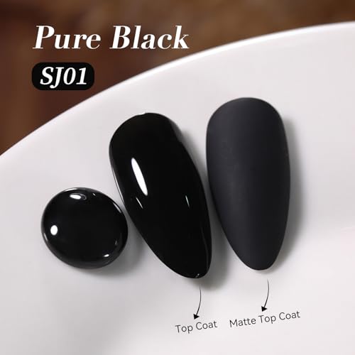 Black Gel Nail Polish - Opaque Black Halloween Design - Pure Black Variation, 15ml