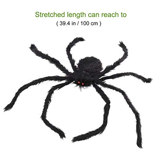 Giant Halloween Spider Decoration with LED Eyes - 3.3 FT Plush Creepy Outdoor Prop