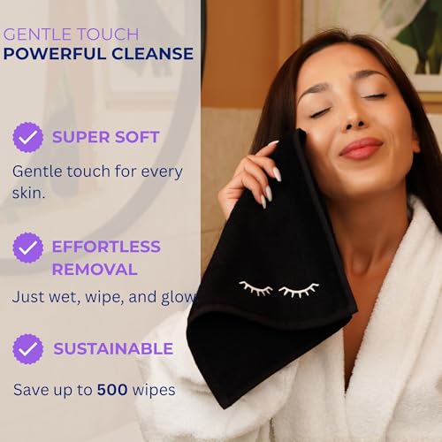 Black Makeup Washcloths Set of 5 - Soft, Durable Face Towels for Makeup Removal