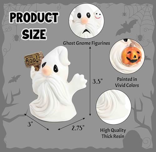 Halloween Ghost Gnome Figurines Set - Resin Tabletop Decorations for Fall & Halloween