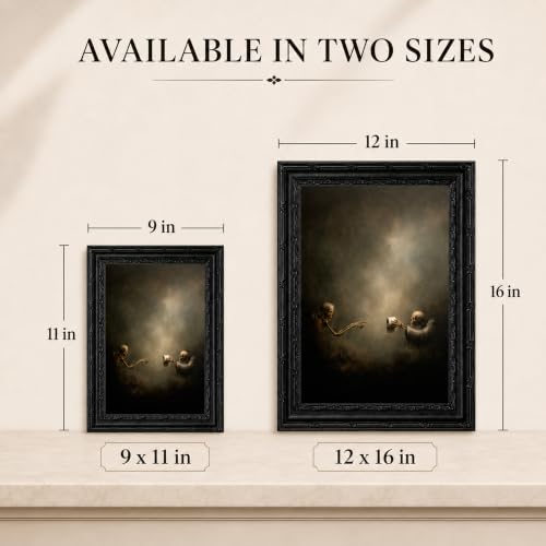 Skeleton Bathroom Wall Art Canvas - Framed 11" x 9" Skeleton Wall Decor - Funny Halloween Restroom Artwork