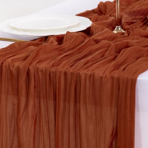 Terracotta Fall Table Runner - Cheesecloth Boho Wedding Thanksgiving Decor 10ft