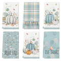 Blue Stripes Pumpkin Fall Kitchen Towels Set of 6 - 18x26 Inches