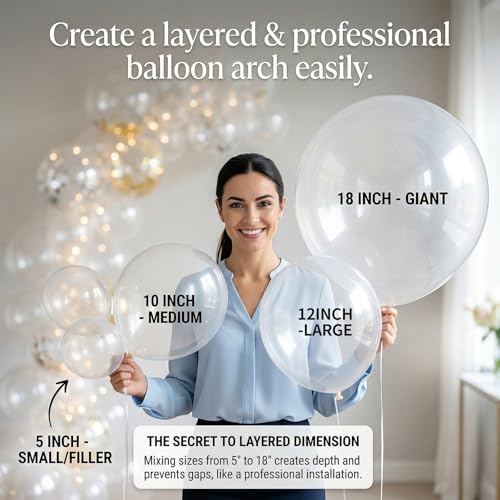 Clear Balloon Garland Kit - 140pcs Transparent Latex Balloons & Ribbons for Party Decor