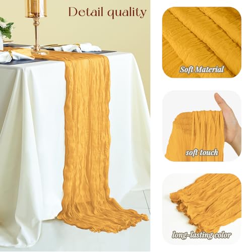 Yellow Cheesecloth Table Runner Set - 10 Pcs Autumn Fall Wedding Decor