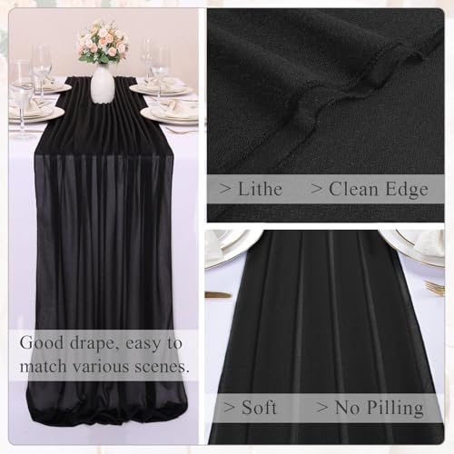 Black 10FT Chiffon Table Runner 30x120 Inches for Wedding & Party Decor - 1 Piece