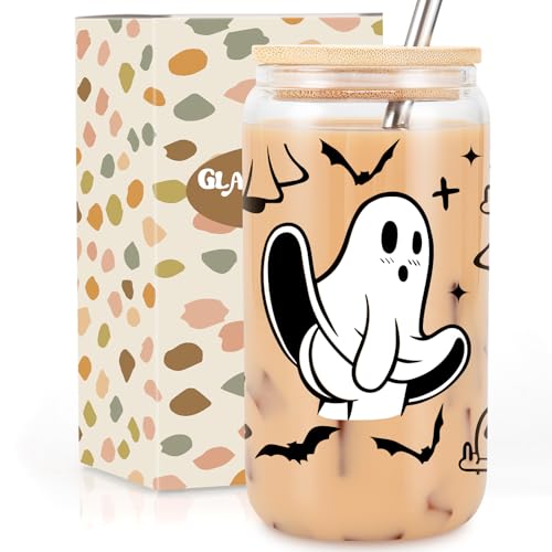 Halloween Ghost Cup with Lid & Straw - Spooky Gift for Women & Kids