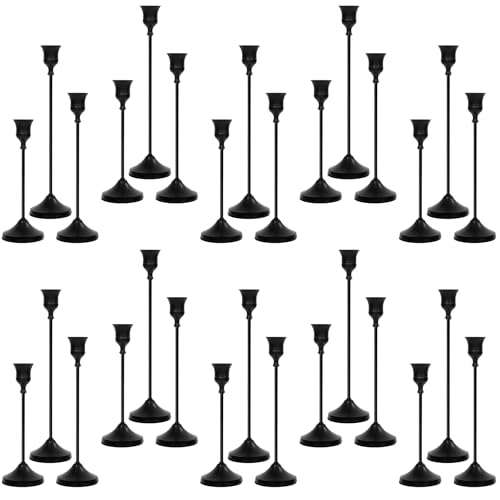 Matte Black Candlestick Holders 10 Sets (30 Pieces) - Metal Taper Candle Holders for Dining & Decor