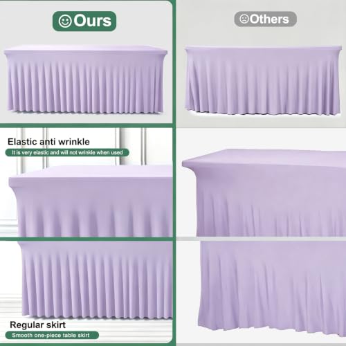 Light Purple 6FT Spandex Table Skirt for Rectangle Banquet Tables - 72x30 Inches