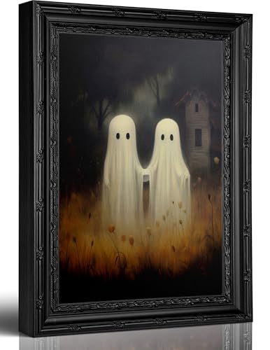 Halloween Ghost Couple Canvas Wall Art Framed 16 x 12 Inches - Vintage Style