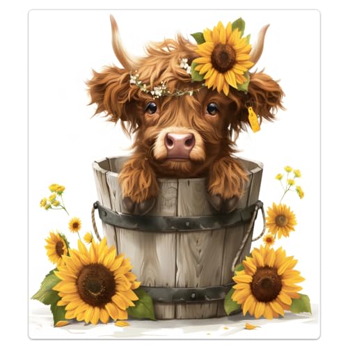 Sunflower Highland Cow Dishwasher Magnet Cover A-52 - Reusable Fridge Decor