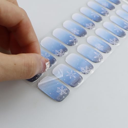 Semi Cured Gel Nail Art Stickers Snowflake Christmas Nail Wraps 20 Sheets