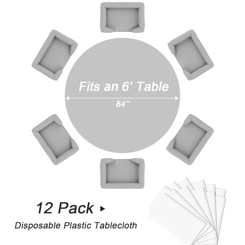 Disposable White Round Plastic Tablecloth 84 Inch 12 Pack - Perfect for Events