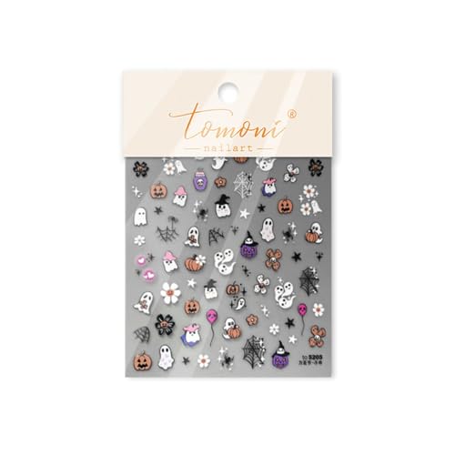 Halloween Nail Art Stickers 5D Embossed Decals with Ghost Pumpkin Spiders
