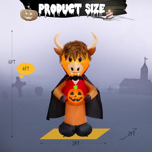 6FT Halloween Highland Cow Vampire Inflatable Outdoor Decoration - Animated Yard Decor with Lights