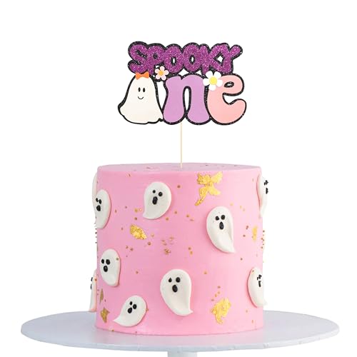 Spooky First Birthday Cake Topper - Ghost Theme Purple Glitter Halloween Decoration
