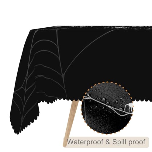 Black Spider Web Tablecloth 70x70 Inches Halloween Waterproof Square Cover