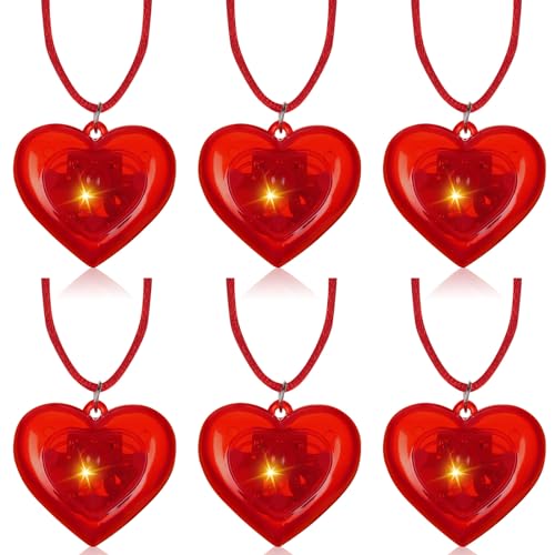 9 Pcs LED Light Up Red Heart Necklaces - Flashing Halloween Party Accessories