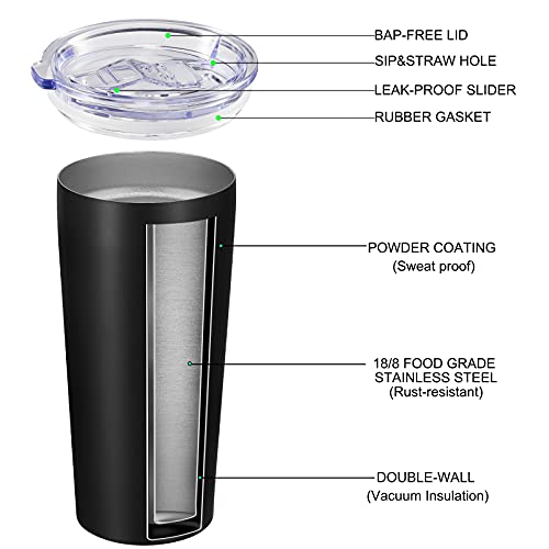 20oz Stainless Steel Vacuum Insulated Tumbler with Lid & Straw - Black, 12 Pack