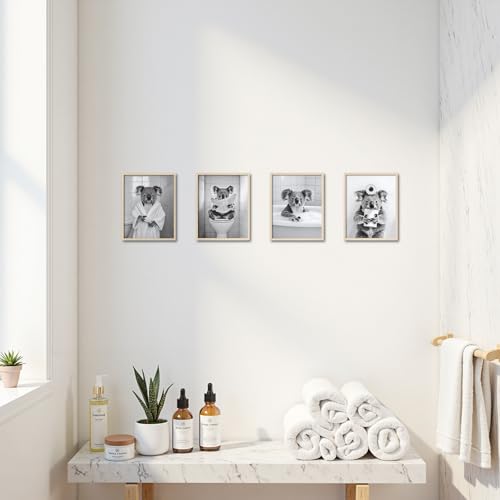 Funny Koala Wall Art Decor Prints - Black and White Animal Artwork Set - A58