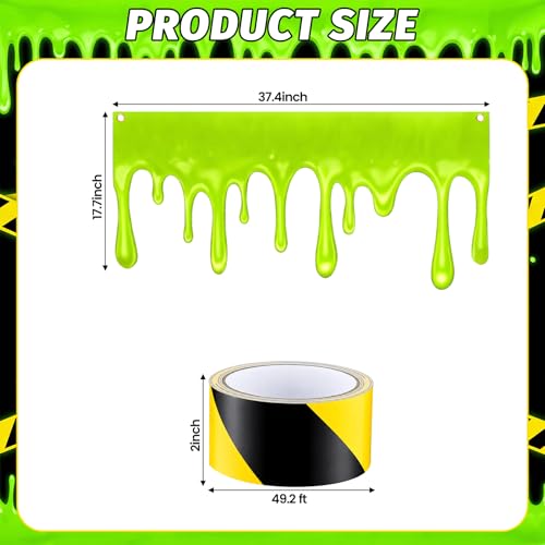Halloween Green Slime Pattern Door Banner with Caution Tape Set | Eerie Party Decor