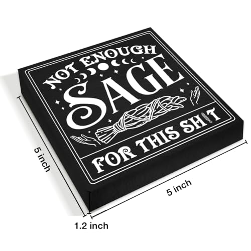 Funny Witchy Halloween Office Decor Black Wood Sign - Not Enough Sage